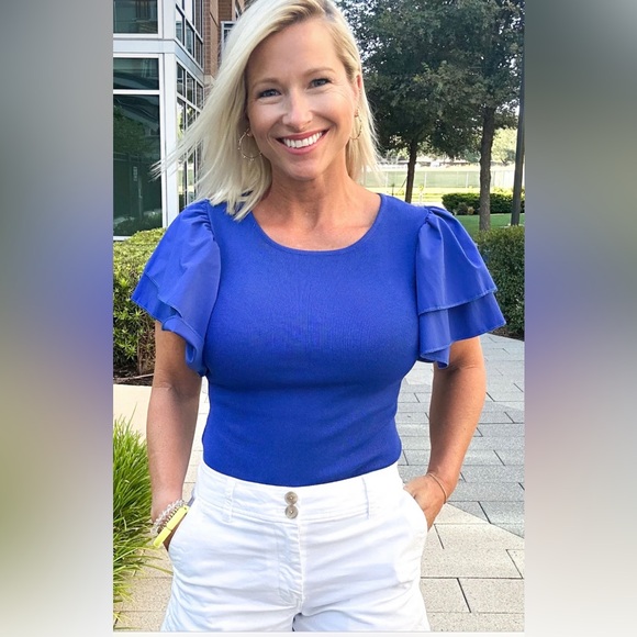 NEW ee:some BODYSUIT - ROYAL BLUE, medium, ruffle sleeve - Picture 2 of 6